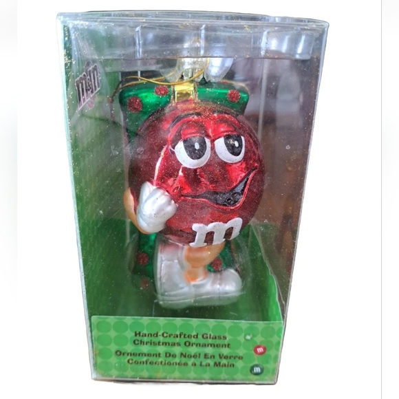 Kurt S. Adler Red M&M's Glass Christmas‎ Ornament Present 5” Tall Hand Crafted - Picture 1 of 5